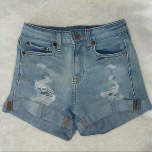 Aeropostale High Rise Curvy Midi Blue Distressed Denim Women’s Shorts